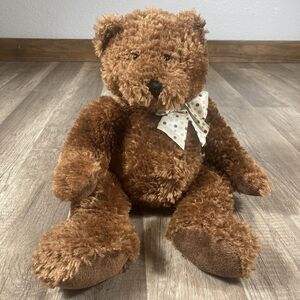 GANZ MARLEY Teddy Bear #H12181 Brown Shaggy Polka Dot Bow 16 In